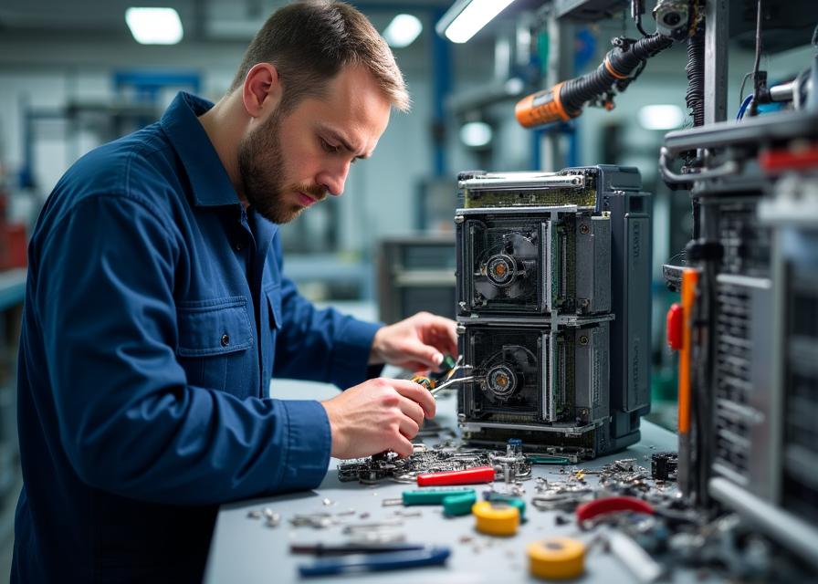 Prose Pixel Mining technicus repareert een miner